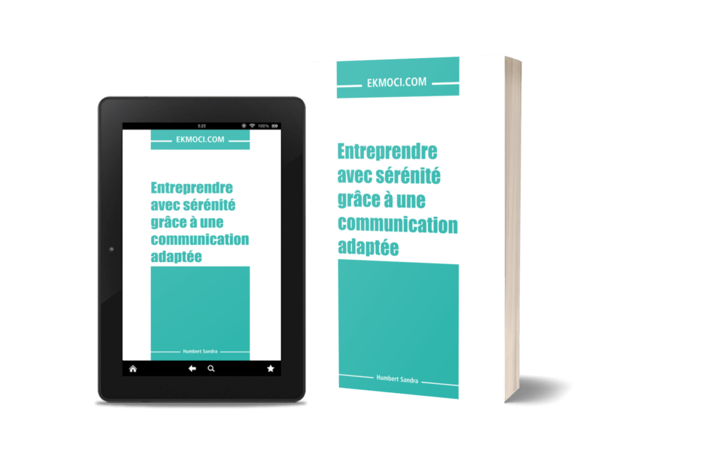 Mock représentant le livre Entreprendre avec sérénité grâce à une communication adaptée de Ekmoci en version papier et ebook