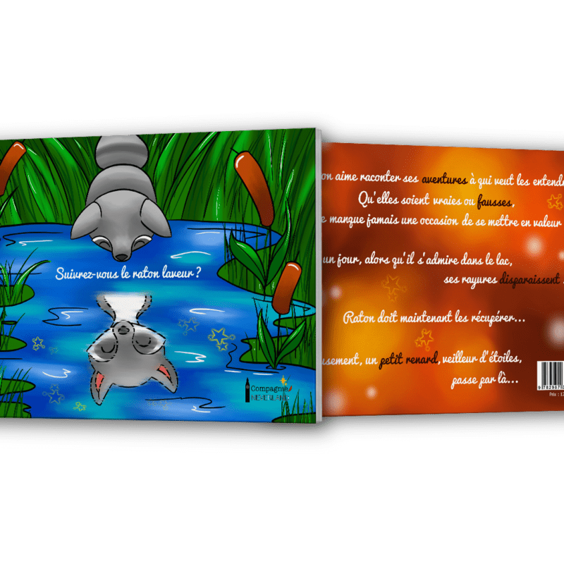 Mock Up représentant la couverture du livre pour enfants Suivrez-vous le Raton laveur ? de Selya