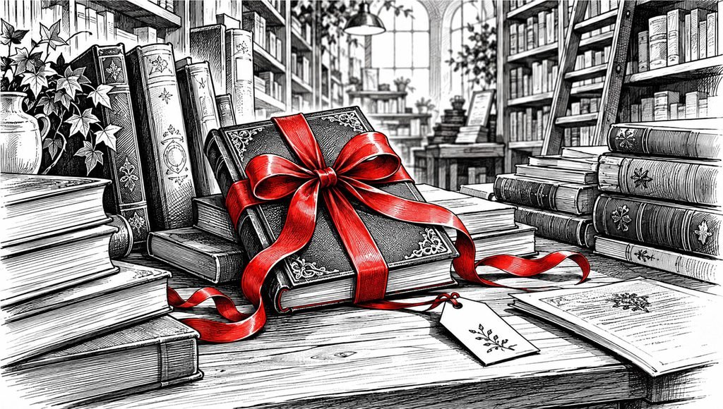 Livre entouré d’un ruban rouge au milieu des rayonnages d’une librairie - image illustrant l'article de blog "Quel livre offrir pour un anniversaire ? Nos idées selon le profil du lecteur"